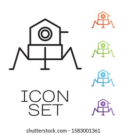 Black line Mars rover icon isolated on white background. Space rover. Moonwalker sign. Apparatus for studying planets surface. Set icons colorful. Vector Illustration