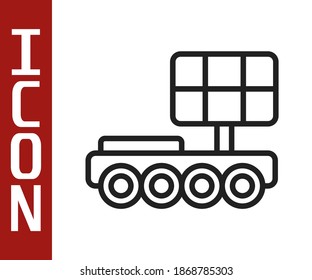 Icono del reactor de Mars de línea negra aislado en fondo blanco. El resplandor espacial. Signo de moonwalker. Aparato para estudiar la superficie de los planetas.  Vector