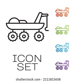 Black Line Mars Rover Icon Isolated On White Background. Space Rover. Moonwalker Sign. Apparatus For Studying Planets Surface. Set Icons Colorful. Vector Illustration