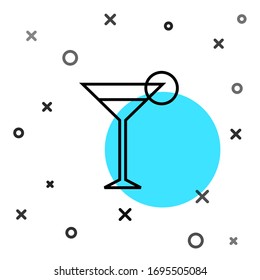 Black line Martini glass icon isolated on white background. Cocktail icon. Wine glass icon. Random dynamic shapes. Vector Illustration