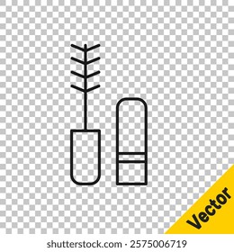 Black line Mascara brush icon isolated on transparent background.  Vector