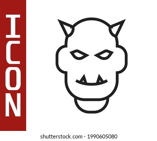 Black line Mask of the devil with horns icon isolated on white background.  Vector