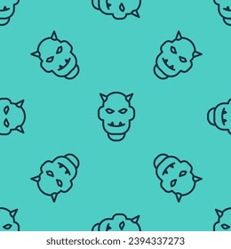 Black line Mask of the devil with horns icon isolated seamless pattern on green background.  Vector