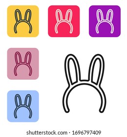 Black line Mask with long bunny ears icon isolated on white background. Set icons in color square buttons. Vector Illustration