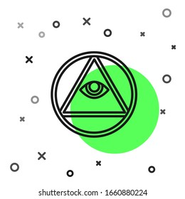 Black line Masons symbol All-seeing eye of God icon isolated on white background. The eye of Providence in the triangle.  Vector Illustration