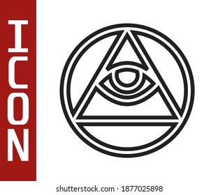 Black line Masons symbol All-seeing eye of God icon isolated on white background. The eye of Providence in the triangle.  Vector