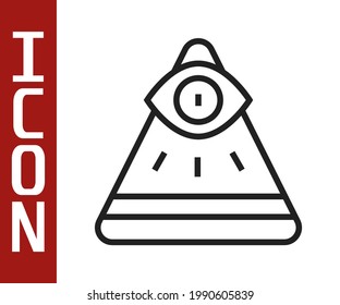 Black line Masons symbol All-seeing eye of God icon isolated on white background. The eye of Providence in the triangle.  Vector