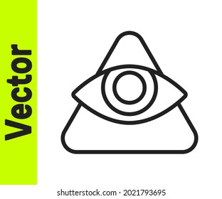 Black line Masons symbol All-seeing eye of God icon isolated on white background. The eye of Providence in the triangle.  Vector