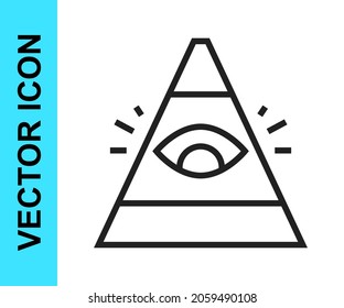 Black line Masons symbol All-seeing eye of God icon isolated on white background. The eye of Providence in the triangle.  Vector