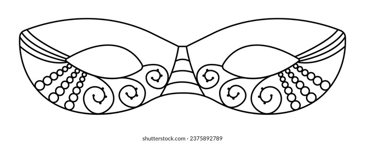 Black line masquerade mask with beads and lace, vector illustration for Mardi Gras