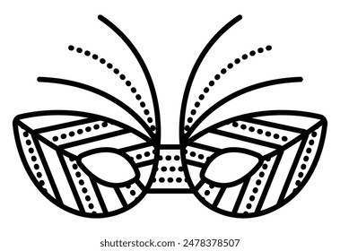 Black line masquerade mask with dots, vector illustration, editable stroke