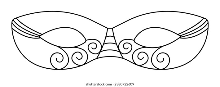 Black line masquerade mask for Purim holiday, vector monochrome illustration