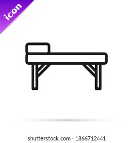 Black line Massage table icon isolated on white background.  Vector