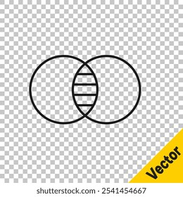 Linha preta Matemática define ícone A e B isolado no fundo transparente. Diferença simétrica.  Vetor