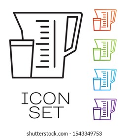 Black line Measuring cup to measure dry and liquid food icon isolated on white background. Plastic graduated beaker with handle. Set icons colorful. Vector Illustration