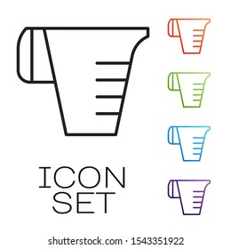 Black line Measuring cup to measure dry and liquid food icon isolated on white background. Plastic graduated beaker with handle. Set icons colorful. Vector Illustration