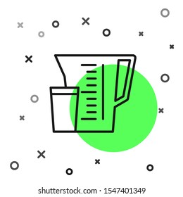 Black line Measuring cup to measure dry and liquid food icon isolated on white background. Plastic graduated beaker with handle.  Vector Illustration