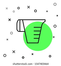 Black line Measuring cup to measure dry and liquid food icon isolated on white background. Plastic graduated beaker with handle.  Vector Illustration