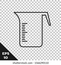 Black line Measuring cup to measure dry and liquid food icon isolated on transparent background. Plastic graduated beaker with handle.  Vector Illustration