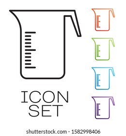 Black line Measuring cup to measure dry and liquid food icon isolated on white background. Plastic graduated beaker with handle. Set icons colorful. Vector Illustration
