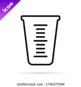 Black line Measuring cup to measure dry and liquid food icon isolated on white background. Plastic graduated beaker with handle.  Vector