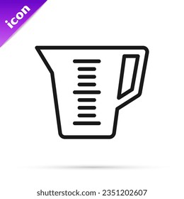 Black line Measuring cup to measure dry and liquid food icon isolated on white background. Plastic graduated beaker with handle.  Vector