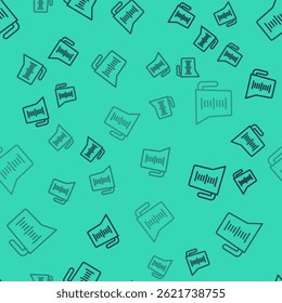 Black line Measuring cup to measure dry and liquid food icon isolated seamless pattern on green background. Plastic graduated beaker with handle.  Vector