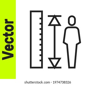 Black line Measuring height body icon isolated on white background.  Vector