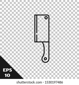 Black line Meat chopper icon isolated on transparent background. Kitchen knife for meat. Butcher knife.  Vector Illustration