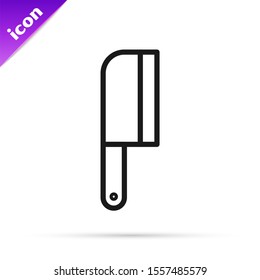 Black line Meat chopper icon isolated on white background. Kitchen knife for meat. Butcher knife.  Vector Illustration