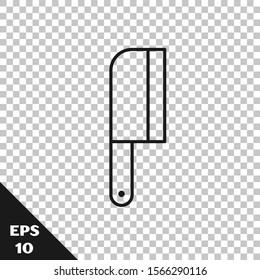 Black line Meat chopper icon isolated on transparent background. Kitchen knife for meat. Butcher knife.  Vector Illustration