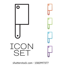 Black line Meat chopper icon isolated on white background. Kitchen knife for meat. Butcher knife. Set icons colorful. Vector Illustration