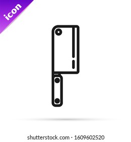 Black line Meat chopper icon isolated on white background. Kitchen knife for meat. Butcher knife.  Vector Illustration