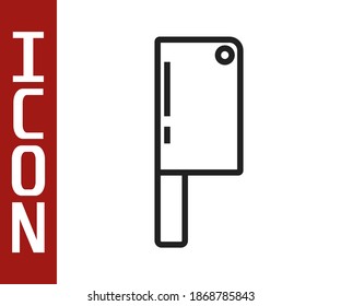 Icono del helicóptero de carne de línea negra aislado en fondo blanco. Cuchillo de cocina para carne. Cuchillo de carnicero. Feliz fiesta de Halloween.  Vector