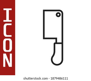 Icono del helicóptero de carne de línea negra aislado en fondo blanco. Cuchillo de carnicero. Cuchillo de cocina para carne. Cuchillo de carnicero.  Vector
