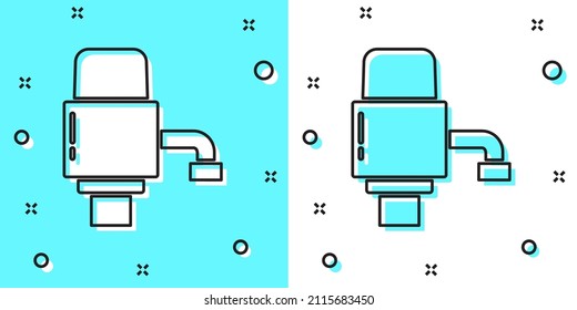 Black line Mechanical pump for bottled water icon isolated on green and white background. Random dynamic shapes. Vector Illustration