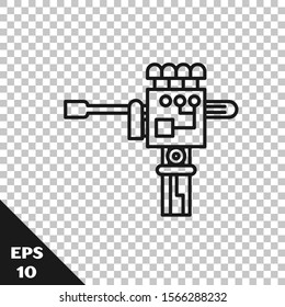 Black line Mechanical robot hand and screwdriver tool icon isolated on transparent background. Robotic arm symbol. Technological concept.  Vector Illustration