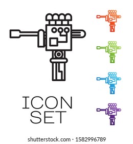 Black line Mechanical robot hand and screwdriver tool icon isolated on white background. Robotic arm symbol. Technological concept. Set icons colorful. Vector Illustration