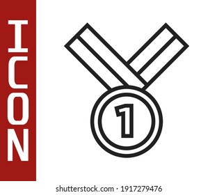 Black line Medal golf icon isolated on white background. Winner achievement sign. Award medal.  Vector