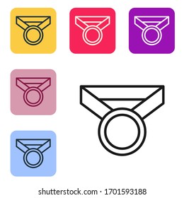 Black line Medal icon isolated on white background. Winner symbol. Set icons in color square buttons. Vector Illustration