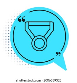 Black line Medal icon isolated on white background. Winner symbol. Blue speech bubble symbol. Vector