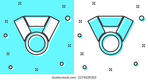Black line Medal icon isolated on green and white background. Winner achievement sign. Award medal. Random dynamic shapes. Vector Illustration