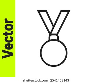 Black line Medal icon isolated on white background. Winner achievement sign. Award medal.  Vector Illustration
