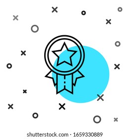 Black line Medal with star icon isolated on white background. Winner achievement sign. Award medal. Random dynamic shapes. Vector Illustration