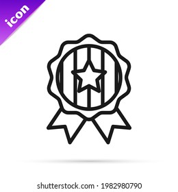 Black line Medal with star icon isolated on white background. Winner achievement sign. Award medal.  Vector