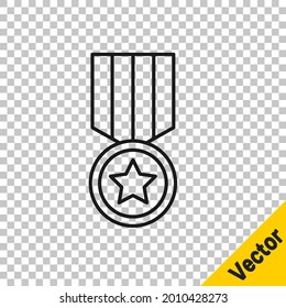 Black line Medal with star icon isolated on transparent background. Winner achievement sign. Award medal.  Vector