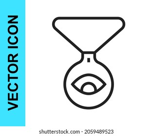 Black line Medallion on a chain with eye icon isolated on white background. Magic amulet with eye.  Vector