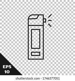 Black line Medical bottle with nozzle spray for the treatment of diseases of the nose and throat icon isolated on transparent background.  Vector Illustration