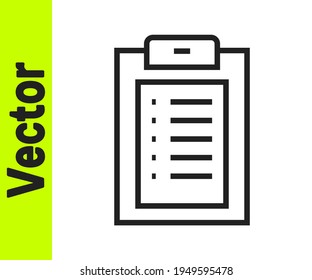 Black line Medical clipboard with clinical record icon isolated on white background. Health insurance form. Prescription, medical check marks report.  Vector
