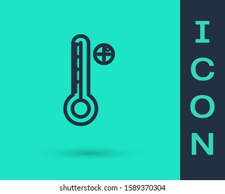 Black line Medical digital thermometer for medical examination icon isolated on green background.  Vector Illustration